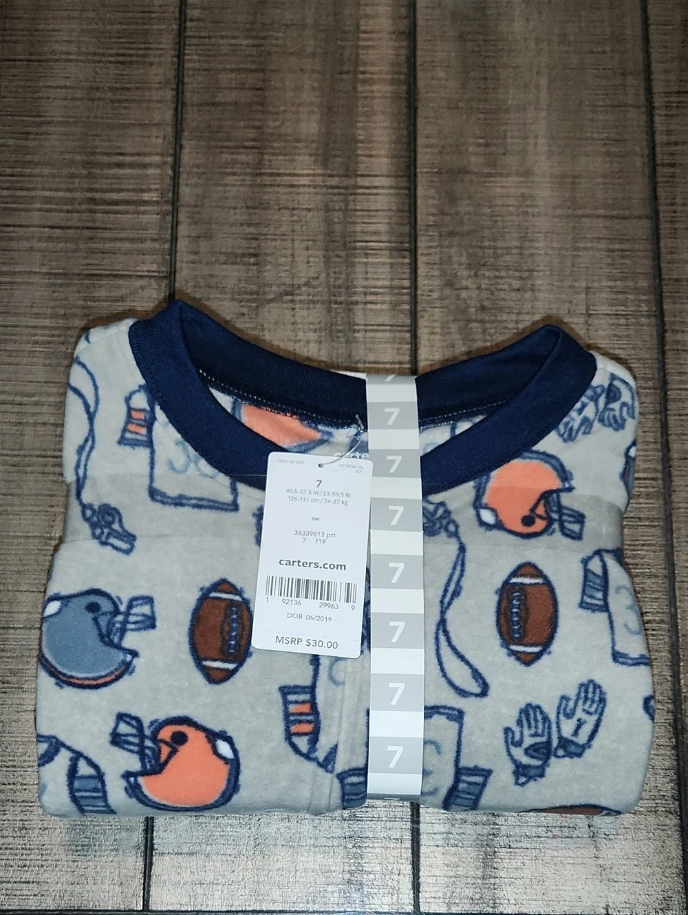 NWT Carter's Fleece Footed Pajamas with Football & Helmet Print